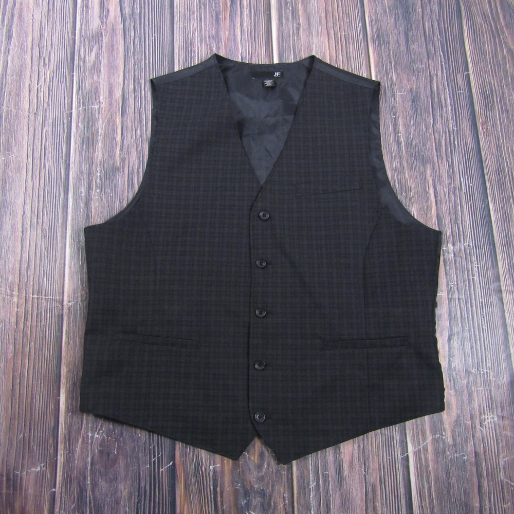 Suit Vest J. Ferrar Mens L Black Check Polyester Rayon 3 Piece Belted Formal